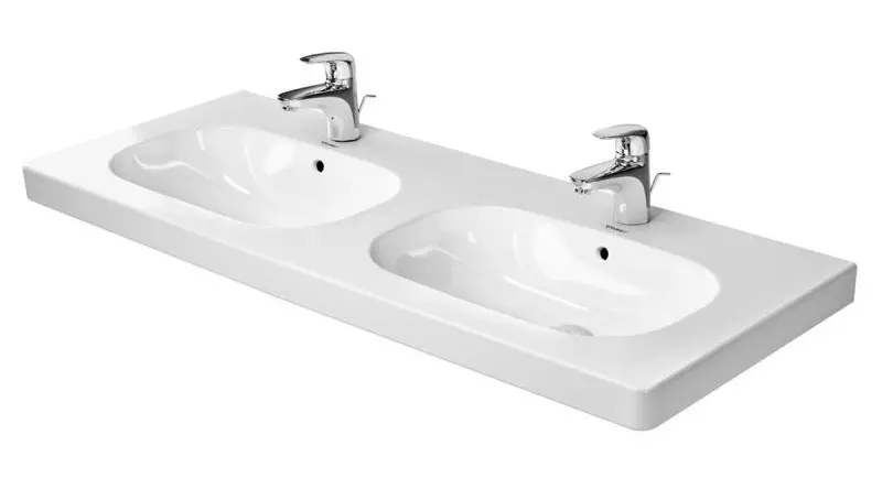 Duravit D-Code - mēbeļu dubultizlietne 120x49 cm, ar 1 jaucējkrāna caurumu, Alpu balts 03481200002