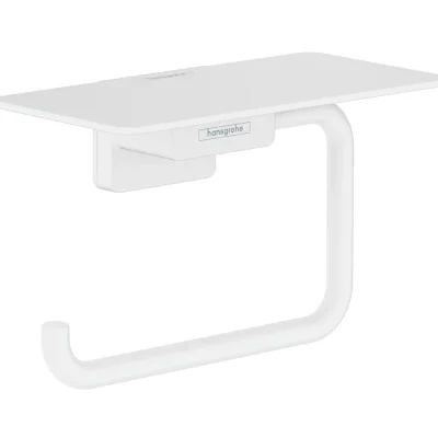 Hansgrohe AddStoris - tualetes papīra turētājs ar plauktiņu, balts matēts 41772700