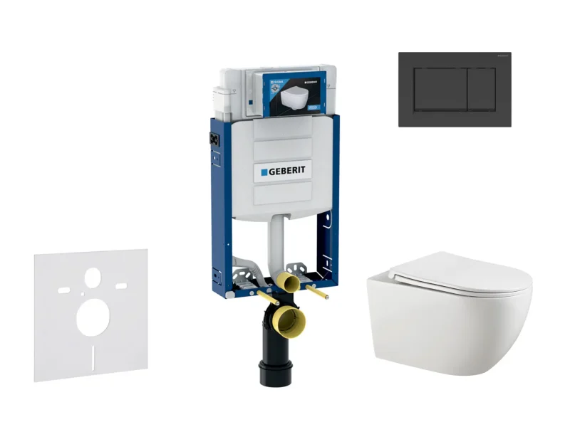 Geberit Kombifix - priekšsienas elementa komplekts, Gaia WC ar SoftClose sēdekli un Sigma20 vadības plati, melns matēts/melns SANI15CA5106