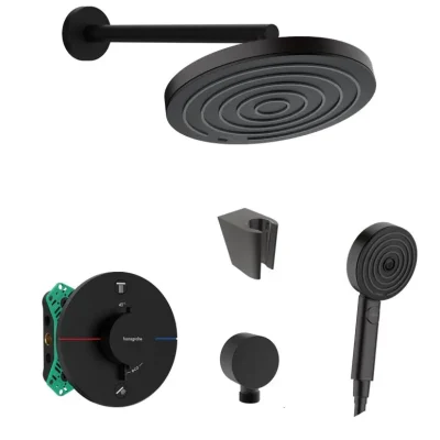 Hansgrohe/Kielle - dušas komplekts ar zemapmetuma termostatu un montāžas korpusu, matēti melns SANI21HHK402