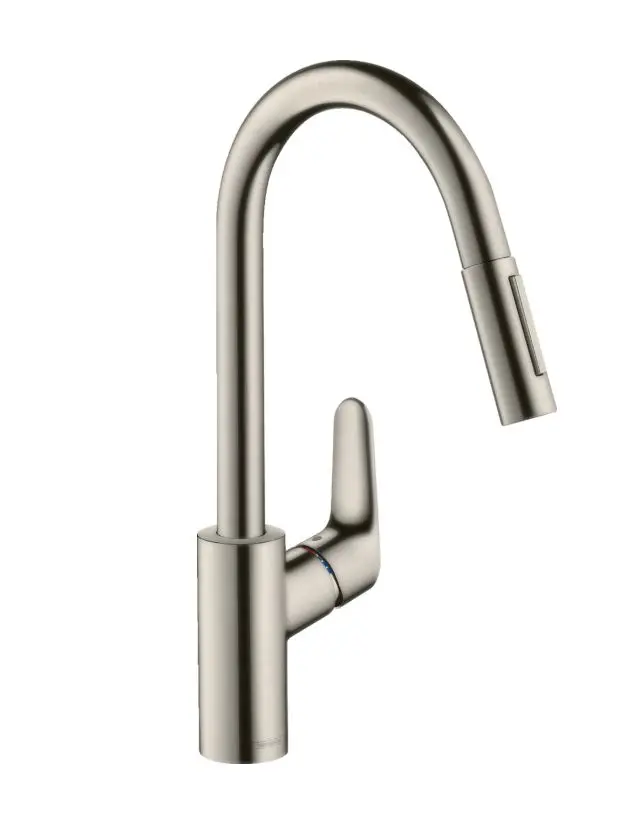 Hansgrohe Focus M41 - virtuves izlietnes vienas sviras maisītājs 240 ar izvelkamu trauku dušu, nerūsējošais tērauds 31815800