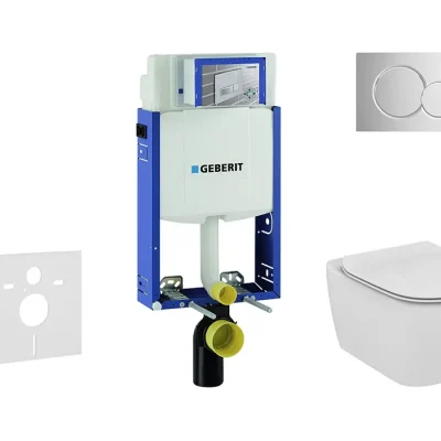 Geberit Kombifix - instalācijas elements piekaramajam WC ar vadības plati SIGMA01, spīdīgs hroms + Ideal Standard Tesi - WC un WC sēdeklis, bez apmales, SoftClose 110.302.00.5 NU2
