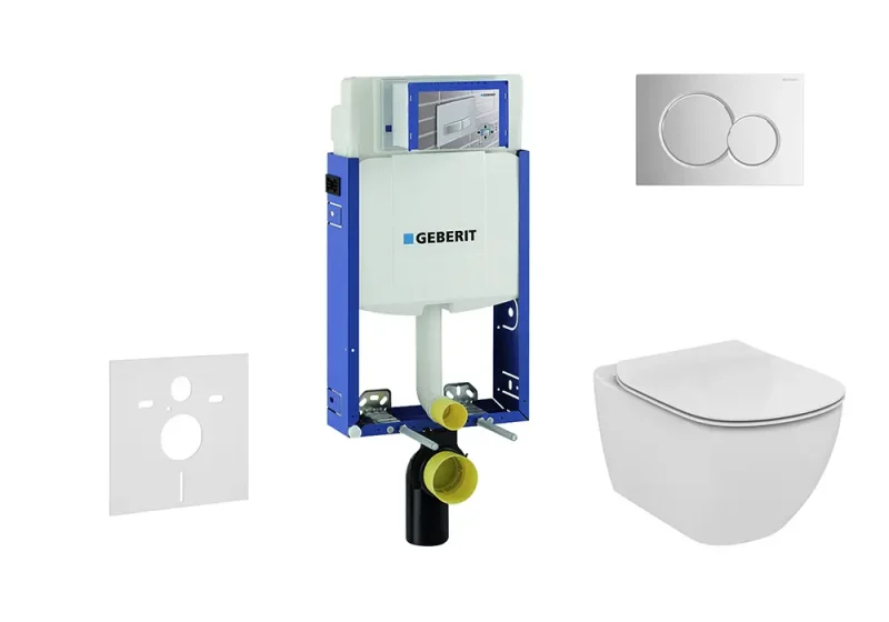 Geberit Kombifix - instalācijas elements piekaramajam WC ar vadības plati SIGMA01, spīdīgs hroms + Ideal Standard Tesi - WC un WC sēdeklis, bez apmales, SoftClose 110.302.00.5 NU2