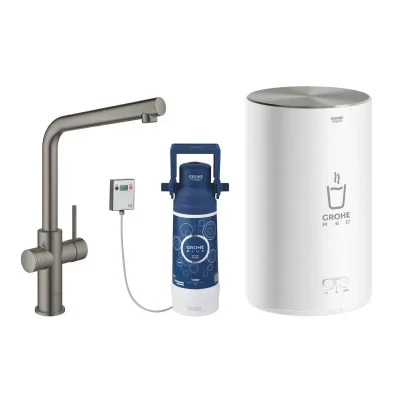 Grohe Red - virtuves izlietnes maisītājs Duo ar boileri un ūdens filtru, boilera izmērs M, Hard Graphite birstēts 30327AL1