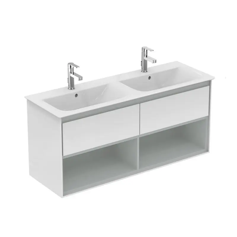 Ideal Standard Connect Air - dubultās izlietnes skapītis 120 cm, balts spīdīgs/gaiši pelēks matēts lakots E0829KN