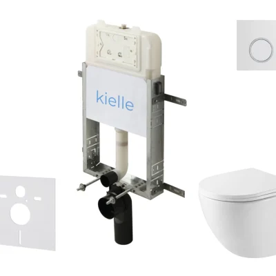 kielle Genesis New - komplekts priekšsienas uzstādīšanai, kompaktais WC Oudee, Vortex Rimless+, Softclose sēdeklis un vadības plate Gemini New II, spīdīgi balts/hroms 30528SZ40
