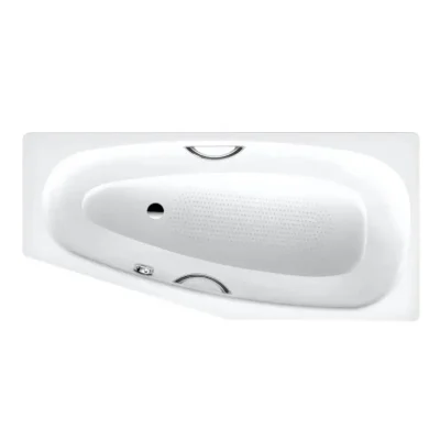 Kaldewei Advantage - Asimetriska vanna Mini Star kreisā 837, 157x70/48 cm, ar rokturu caurumiem, pilna virsmas pretslīdes aizsardzība, pērļu efekts, balta 225334013001