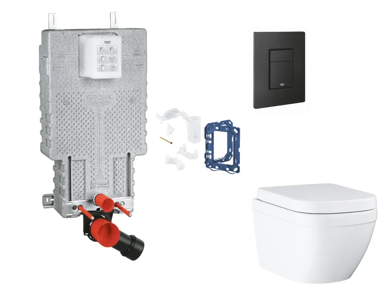 Grohe Uniset - komplekts zemapmetuma elementam, WC ar SoftClose sēdekli, vadības plati Even un Fresh pārveidošanas komplektu, Triple Vortex, phantom black SANI15BB5115