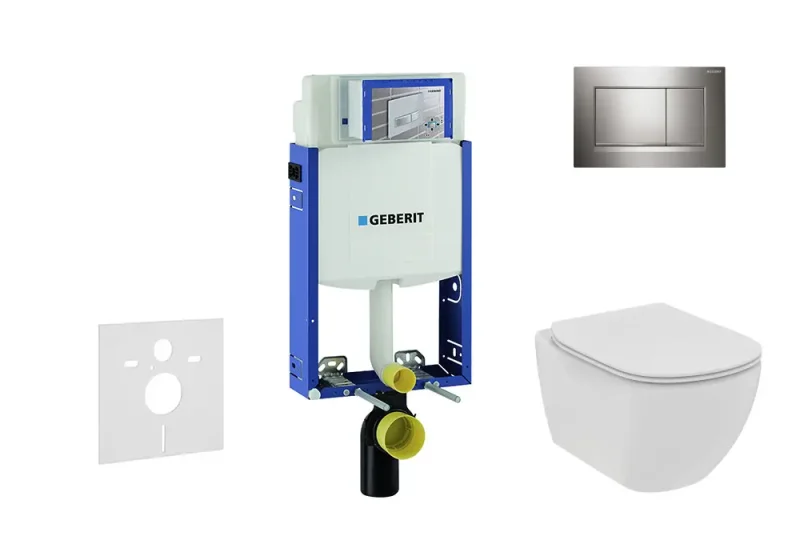 Geberit Kombifix - komplekts no priekšsienas elementa, piekaramā WC un WC sēdekļa Ideal Standard Tesi, vadības plate Sigma20, Rimless, SoftClose, hroms pulēts/hroms matēts 110.302.00.5 NE6
