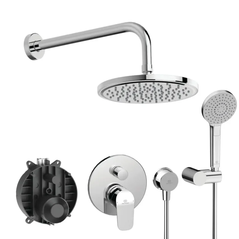 Ideal Standard CeraFlex - dušas komplekts ar zemapmetuma maisītāju, ar iebūvējamo korpusu, 3 strūklas veidi, diametrs 20 cm, hroms BC447AA