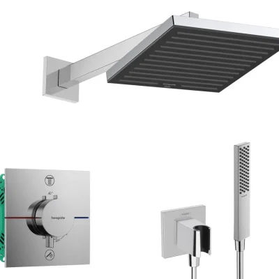 Hansgrohe - dušas komplekts ar zemapmetuma termostatu, ar montāžas korpusu, 26x26 cm, hroms SANI21HHH003