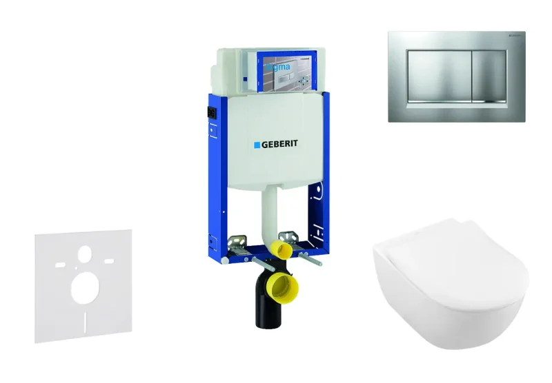 Geberit Kombifix - priekšsienas uzstādīšanas komplekts, WC ar sēdekli Subway 2.0, DirectFlush, SoftClose, CeramicPlus, vadības plate Sigma20, hroms matēts/hroms 110.302.00.5 NI7