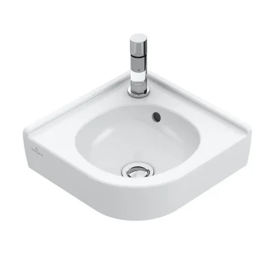 Villeroy & Boch O.novo - stūra roku mazgājamā izlietne 32x32 cm, ar pārplūdi, 1 jaucējkrāna caurums, CeramicPlus, Alpu balts 731032R1