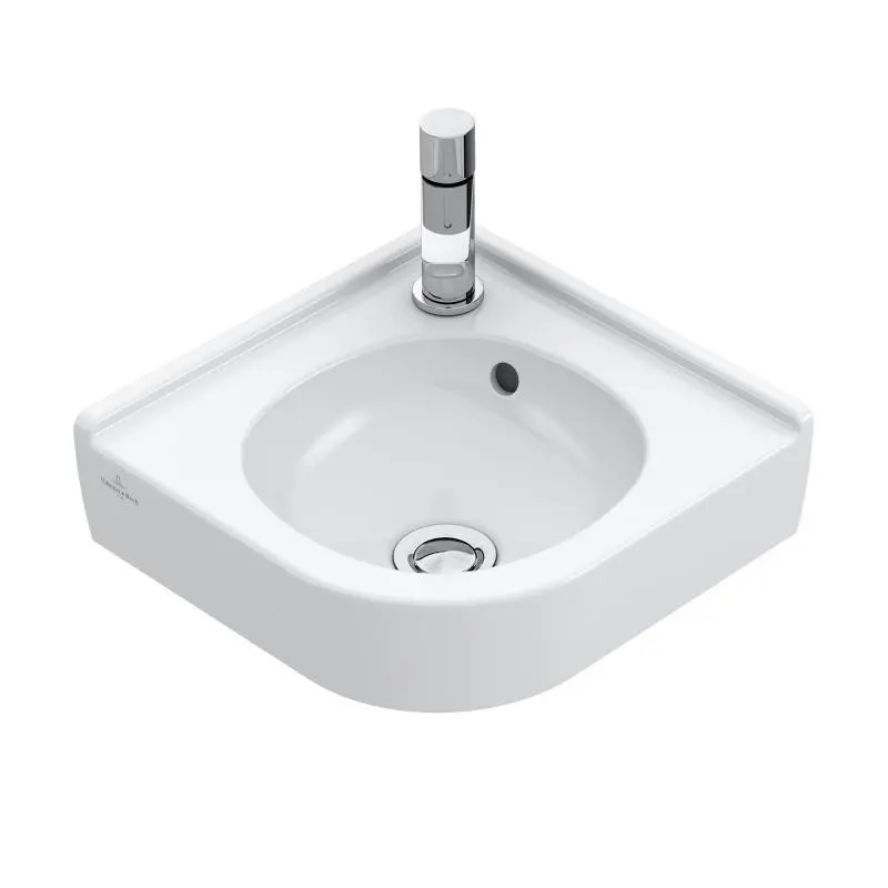 Villeroy & Boch O.novo - stūra roku mazgājamā izlietne 32x32 cm, ar pārplūdi, 1 jaucējkrāna caurums, CeramicPlus, Alpu balts 731032R1