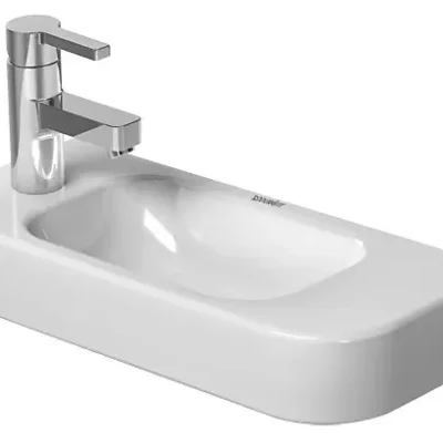 Duravit Happy D.2 - rokas izlietne 50x22 cm, 1 jaucējkrāna caurums pa kreisi, ar WonderGliss, Alpu balts 07115000091