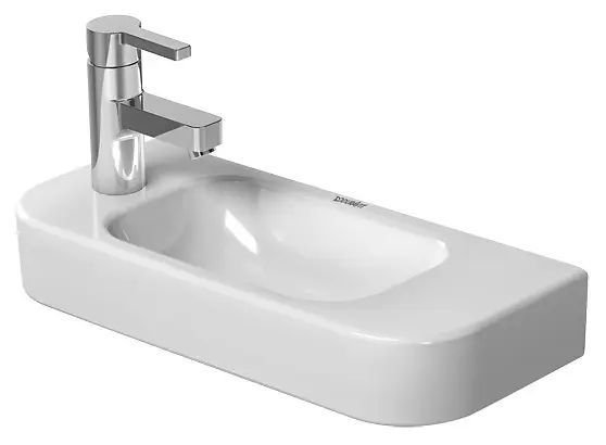 Duravit Happy D.2 - rokas izlietne 50x22 cm, 1 jaucējkrāna caurums pa kreisi, ar WonderGliss, Alpu balts 07115000091