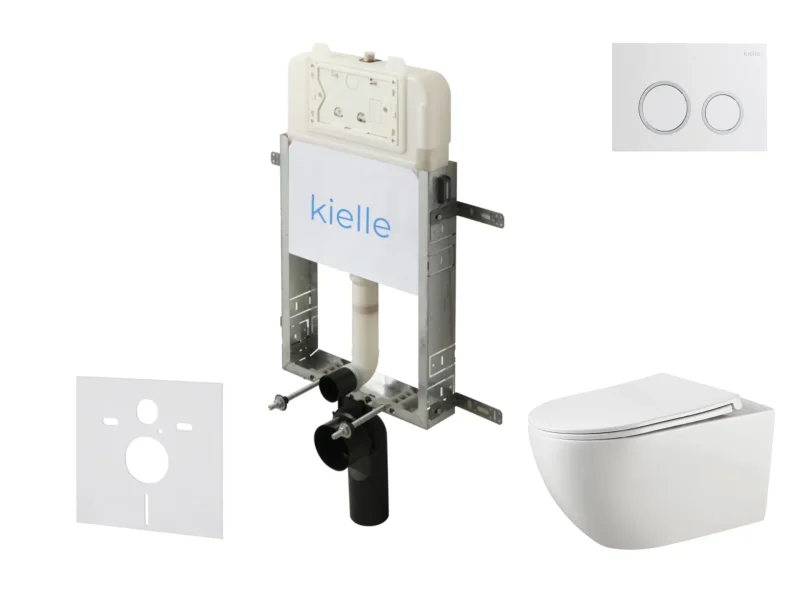 kielle Genesis New - komplekts ar priekšsienas montāžu, WC Gaia, Rimless, Softclose sēdeklis un vadības plate Gemini New II, spīdīgi balts/hroms 30528SZ13