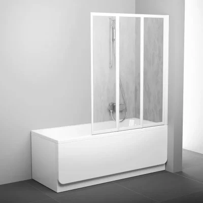 Ravak Supernova - salokāms trīsdaļīgs vannas ekrāns VS3 130, 130x140 cm, balts/Rain 795V010041