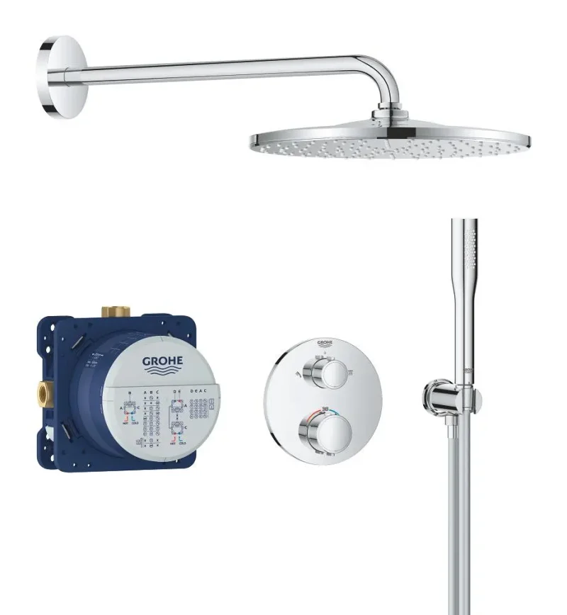 Grohe Precision SmartControl - dušas komplekts ar termostatu zemapmetuma montāžai, diametrs 31 cm, hroms 34880000