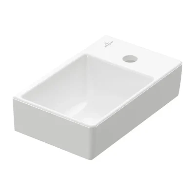 Villeroy & Boch Avento - rokas izlietne 36x22 cm, bez pārplūdes, ar jaucējkrāna atveri labajā pusē, CeramicPlus, Stone White 43003LRW