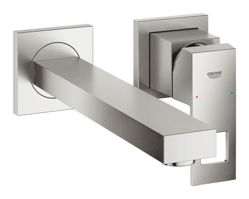 Grohe Eurocube - zemapmetuma izlietnes maisītājs, 2 atveru montāža, Supersteel 23447DC0