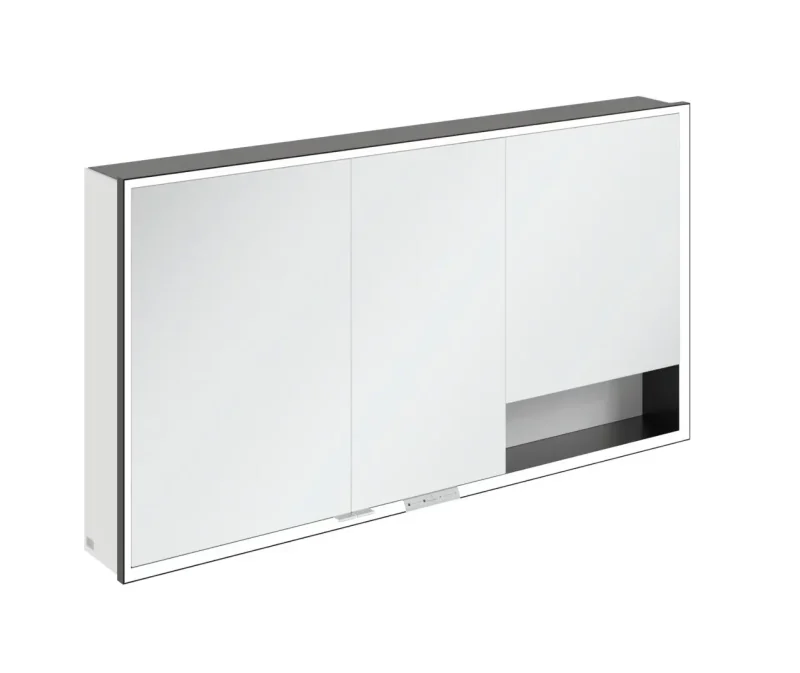Villeroy & Boch My View+ - spoguļskapītis ar LED apgaismojumu 140x75x17 cm, 3 durvis, matēti melns/pelēks B48114VE