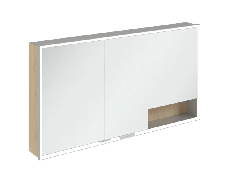 Villeroy & Boch My View+ - spoguļskapis ar LED apgaismojumu 140x75x17 cm, 3 durvis, Ziemeļozols/Pelēks A48114VJ