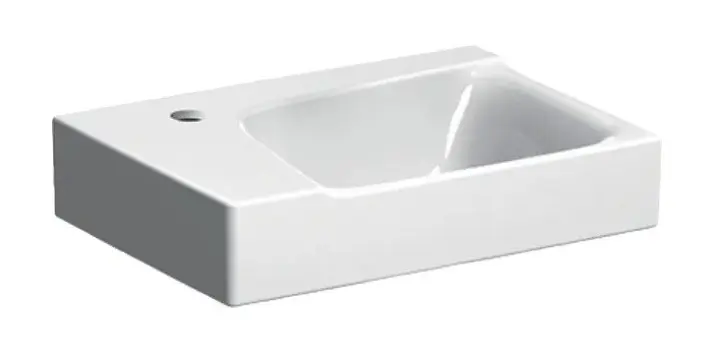 Geberit Xeno 2 - roku mazgājamā izlietne 40x28 cm, ar jaucējkrāna caurumu kreisajā pusē, bez pārplūdes, ar KeraTect, balta 500.528.01.1