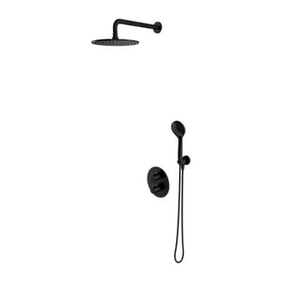 OMNIRES Y - dušas komplekts ar zemapmetuma termostatu, ar iebūvējamo daļu, diametrs 25 cm, 5 strūklas veidi, melns SYSYT05BL