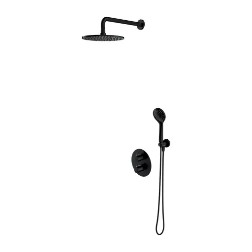 OMNIRES Y - dušas komplekts ar zemapmetuma termostatu, ar iebūvējamo daļu, diametrs 25 cm, 5 strūklas veidi, melns SYSYT05BL