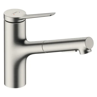 Hansgrohe Zesis M33 - izlietnes maisītājs 150, ar izvelkamu dušu, nerūsējošā tērauda dizains 74800800
