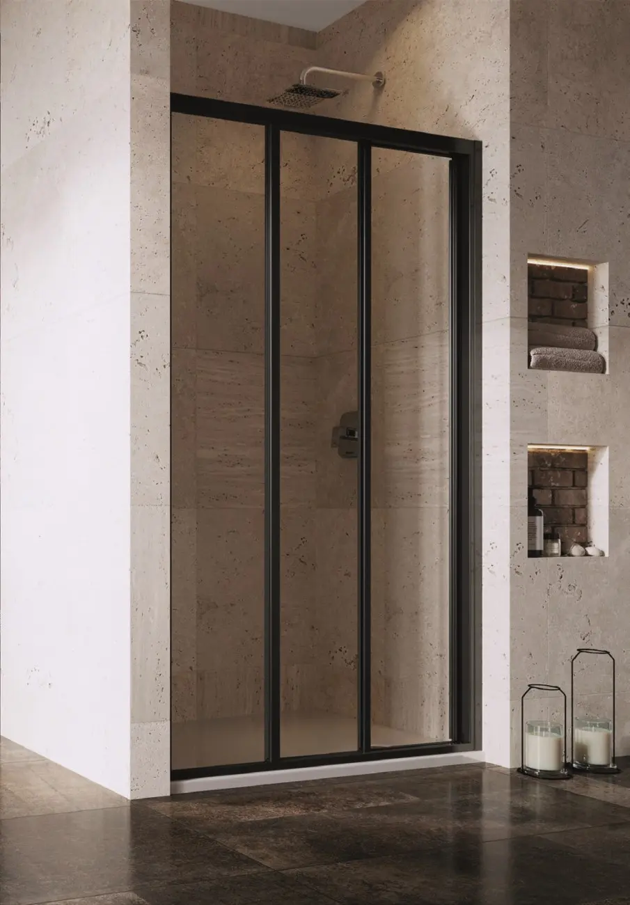 Ravak Supernova - trīsdaļīgas dušas durvis ASDP3-90, 87-91 cm, melns/caurspīdīgs stikls 00V703R2Z1