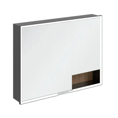 Villeroy & Boch My View+ - spoguļskapītis ar LED apgaismojumu 100x75x17 cm, 2 durvis, Kansas Oak/matēti melns B48210RH