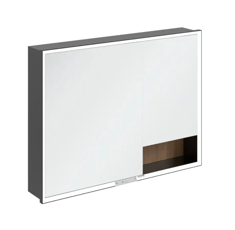 Villeroy & Boch My View+ - spoguļskapītis ar LED apgaismojumu 100x75x17 cm, 2 durvis, Kansas Oak/matēti melns B48210RH