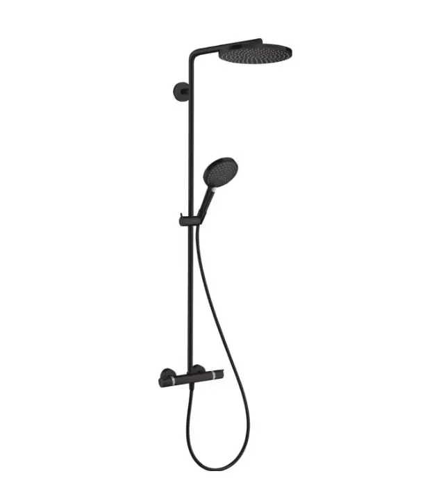 Hansgrohe Raindance S - dušas komplekts ar termostatu, diametrs 24 cm, 3 strūklas veidi, EcoSmart, matēti melns 28823670