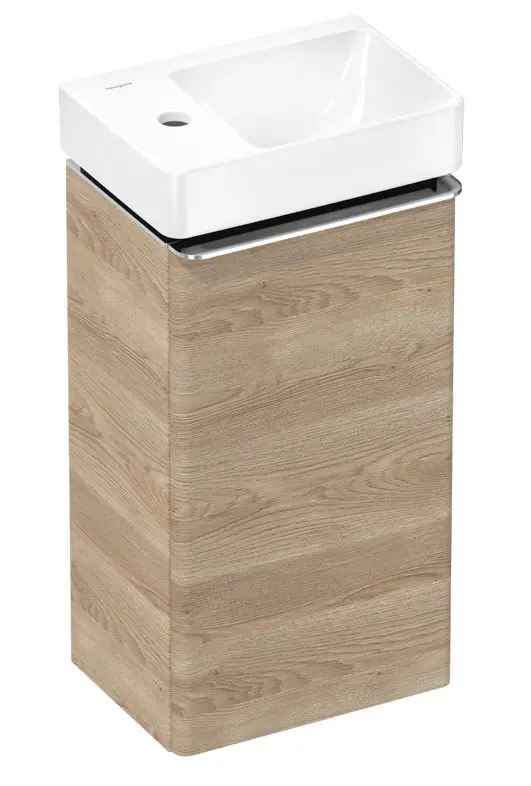 Hansgrohe Xelu Q - roku mazgāšanas izlietne ar apakškabinetu, 63x34x27 cm, 1 durvis, eņģes kreisajā pusē, dabīgs ozols/hroms 54364000