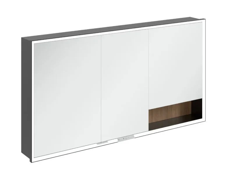 Villeroy & Boch My View+ - spoguļskapītis ar LED apgaismojumu 140x75x17 cm, 3 durvis, Kansas ozols/melns matēts B48214RH