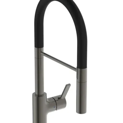Ideal Standard Gusto - virtuves izlietnes maisītājs ar elastīgu roku un dušu, Magnetic Grey/melns BD417A5