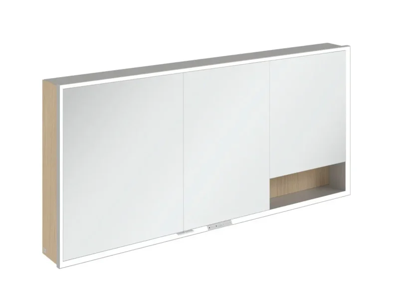 Villeroy & Boch My View+ - spoguļskapītis ar LED apgaismojumu 160x75x17 cm, 3 durvis, Nordic Oak/pelēks A48116VJ