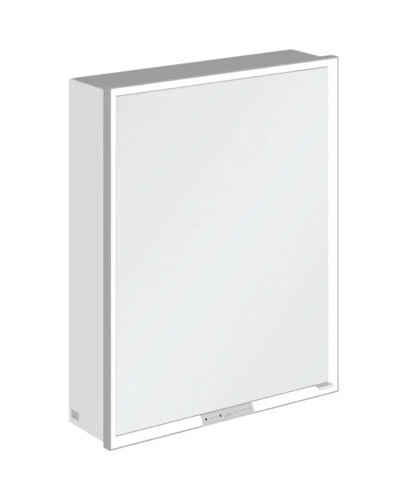 Villeroy & Boch My View+ - spoguļskapītis ar LED apgaismojumu 60x75x17 cm, 1 durvis, eņģes kreisajā pusē, Brilliant White/pelēks A4816LVE