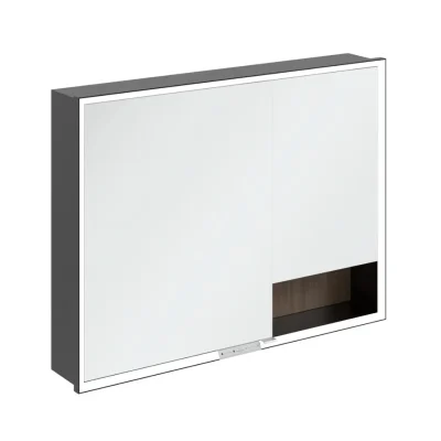 Villeroy & Boch My View+ - spoguļskapītis ar LED apgaismojumu 100x75x17 cm, 2 durvis, Stone Oak/matēti melns B48210VH