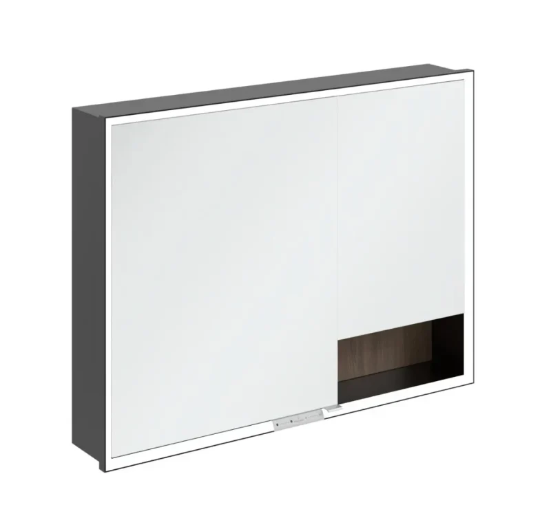 Villeroy & Boch My View+ - spoguļskapītis ar LED apgaismojumu 100x75x17 cm, 2 durvis, Stone Oak/matēti melns B48210VH