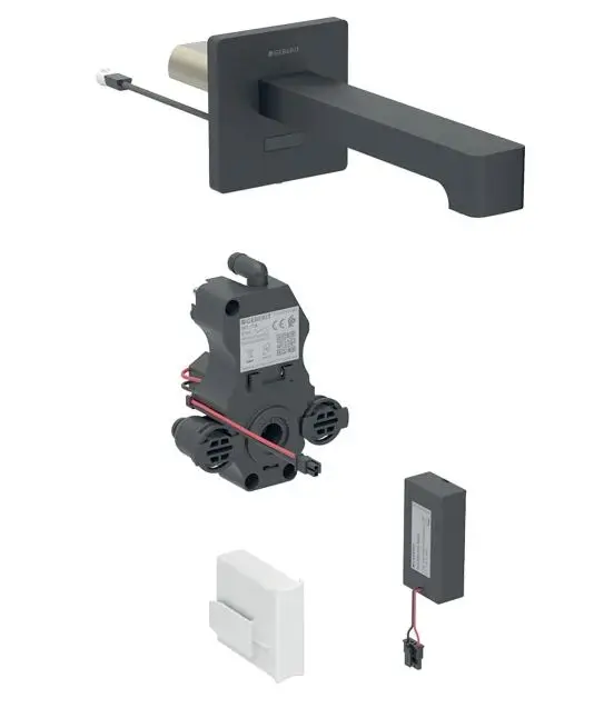 Geberit Brenta - elektroniska izlietnes maisītājs zemapmetuma, bateriju darbība, easy to clean, matēti melns 116.294.14.1