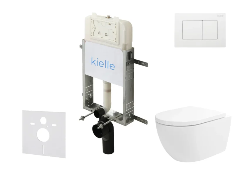 kielle Genesis New - komplekts priekšsienas uzstādīšanai, WC Oudee, Vortex Rimless+, Softclose sēdeklis un vadības plate Gemini New III, spīdīgi balts 30528SZ25
