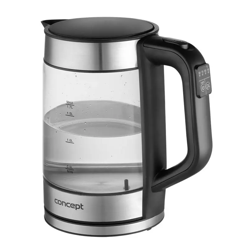 Concept - ūdenssildītājs, tilpums 1,7 l, ar temperatūras regulēšanu, 2200 W, melns/nerūsējošais tērauds rk4067