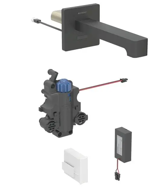 Geberit Brenta - elektroniska termostata izlietnes maisītājs zemapmetuma montāžai, darbība ar baterijām, easy to clean, matēti melns 116.278.14.1