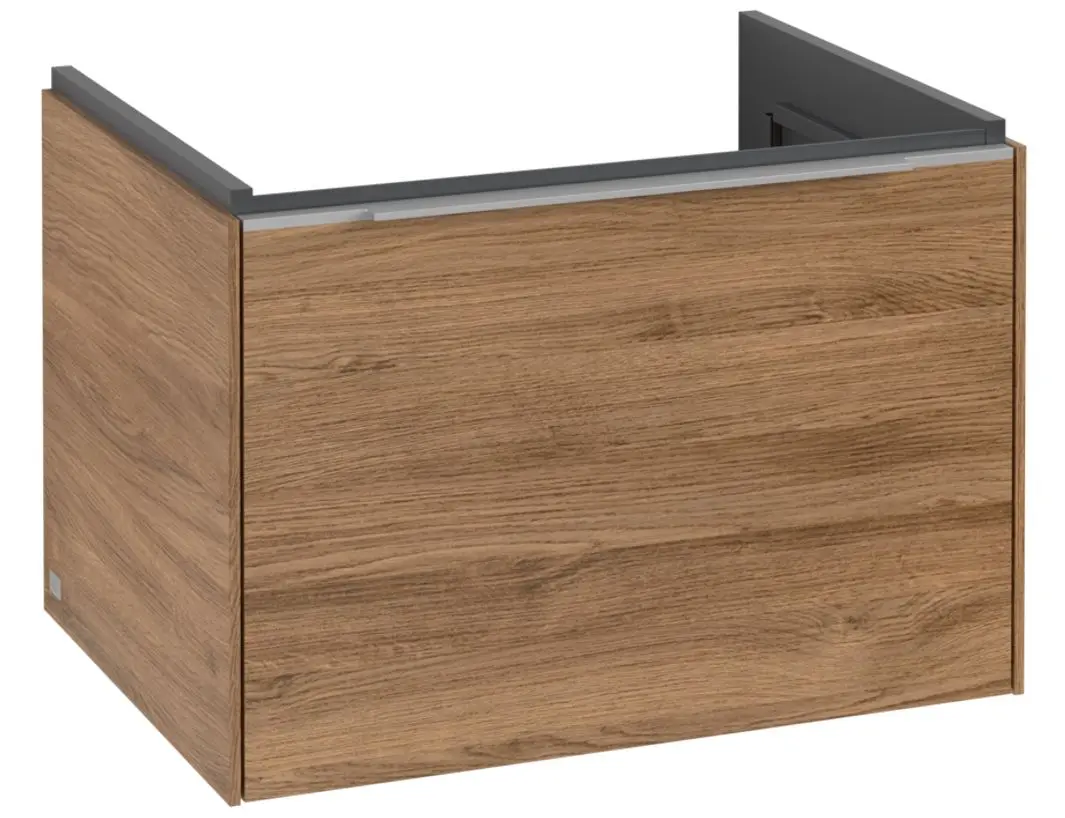 Villeroy & Boch Subway 3.0 - izlietnes skapītis ar LED apgaismojumu, 62x43x48 cm, 1 atvilktne, Oak Kansas / spīdīgs alumīnijs C575L0RH