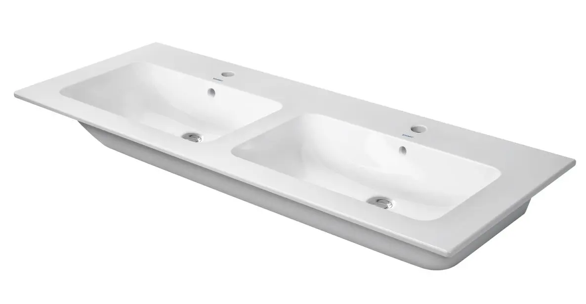 Duravit ME by Starck - mēbeļu dubultizlietne 130x49 cm, ar 2 caurumiem jaucējkrāniem, Alpu balts 2336130000