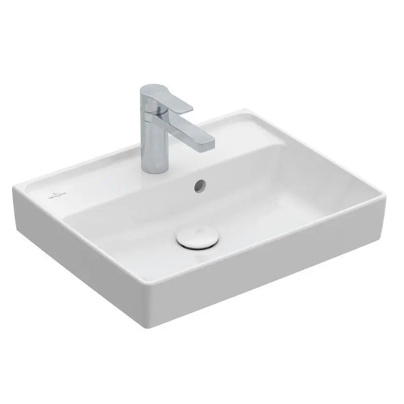Villeroy & Boch Collaro - rokas izlietne Compact, 50x40 cm, ar pārplūdi, ar caurumu jaucējkrānam, Alpu balts 43345001