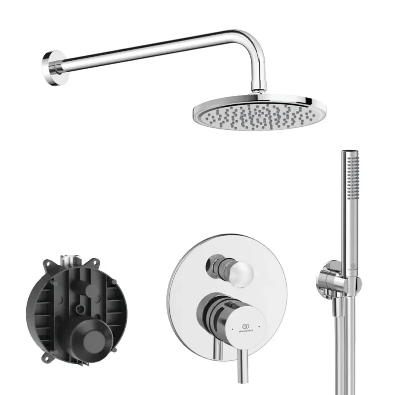Ideal Standard CeraLine - dušas komplekts ar zemapmetuma maisītāju, ar iebūvētu korpusu, diametrs 20 cm, hroms BD192AA